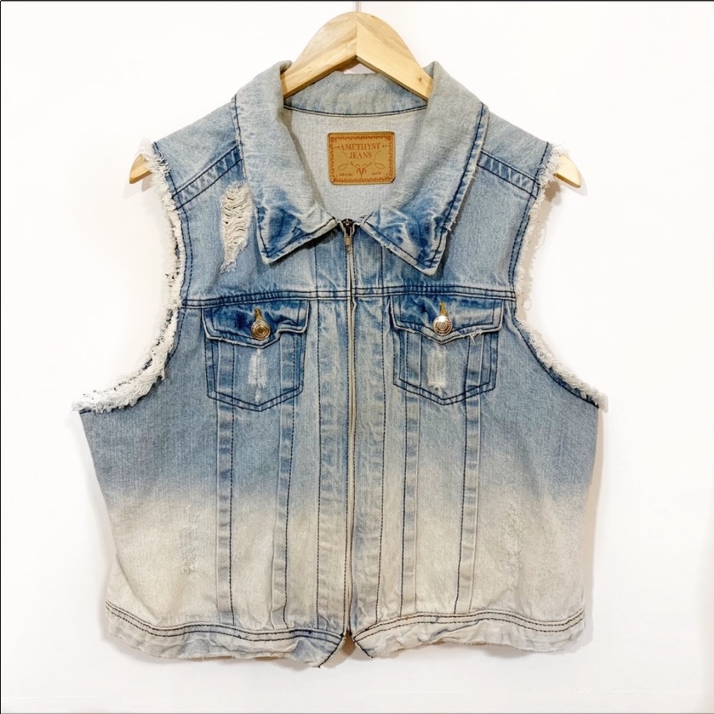 Amethyst Jeans• Distressed ombré jean vest